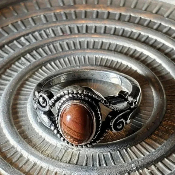 Artisan India Mahogany Obsidian 925 Sterling Silver Plated Gemstone Ring Sz 6.75 - Picture 6 of 9
